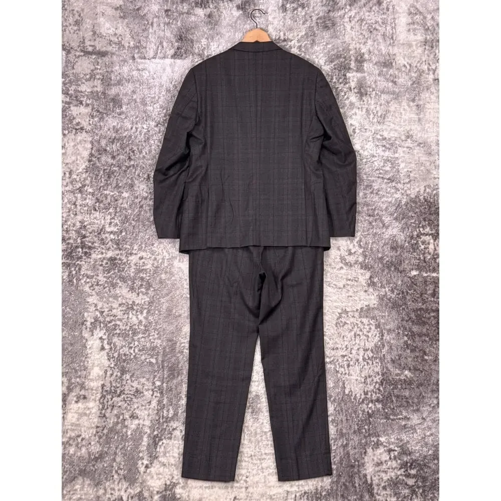 Emporio Armani G Line Suit 42 R Mens Gray Plaid Super 130s Wool 2 Piece